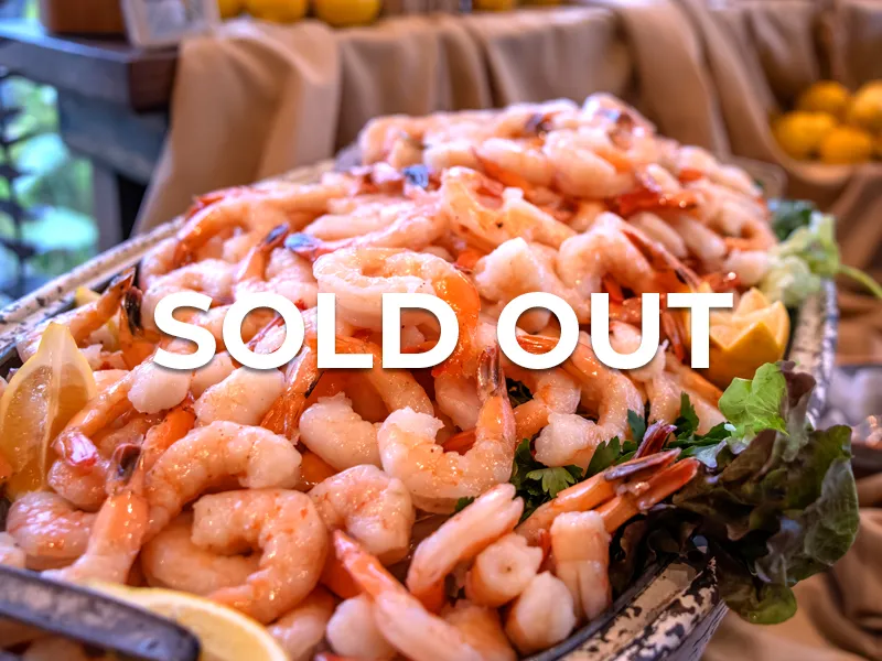 Sold Out sticker over shrimp